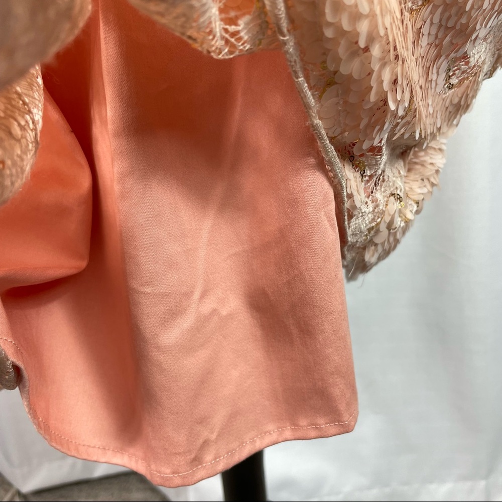 Anthropologie Eva Franco  Blush Gold Sequin Lace Fit and Flare Dress 8 - Picture 7 of 14